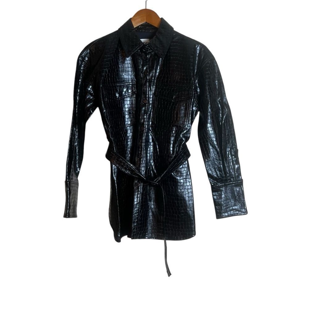 NWT! Zara faux leather croc patterned‎ button down shirt